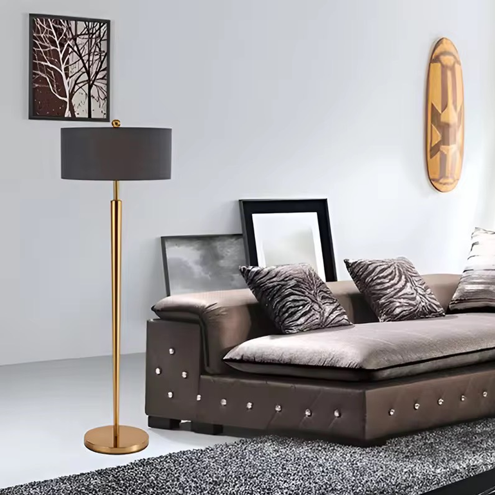 โคมไฟทรงกระบอกโมเดิร์น Modern Cylinder Floor Lamp Iron +Fabric Gold LED E27 x 1