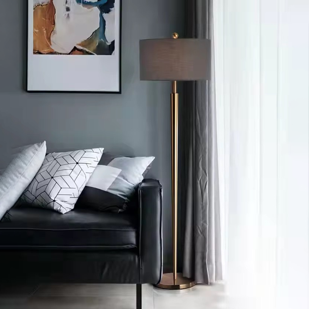 โคมไฟทรงกระบอกโมเดิร์น Modern Cylinder Floor Lamp Iron +Fabric Gold LED E27 x 1