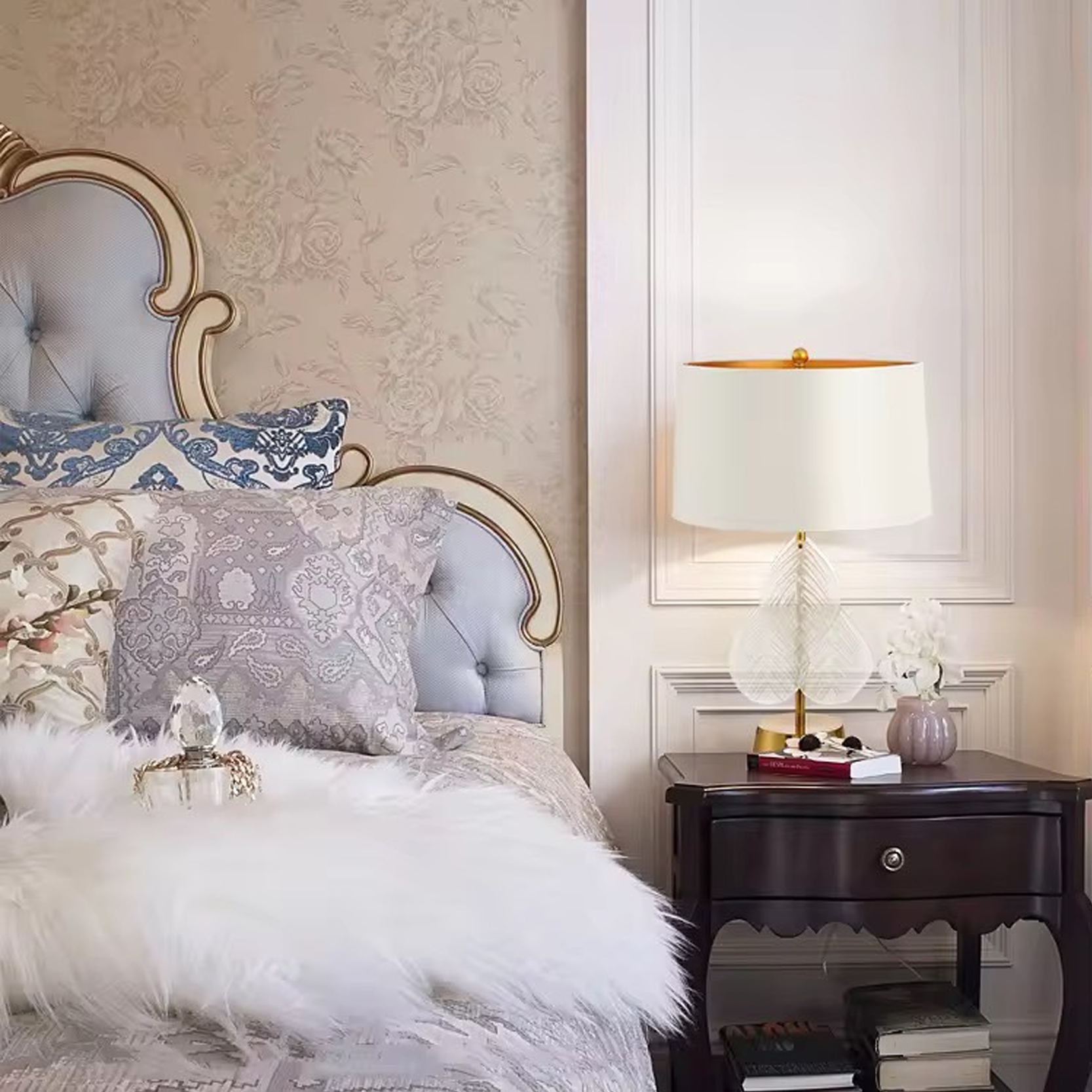 โคมไฟตั้งโต๊ะ สไตล์นอร์ดิก Nordic style table lamp Metal + glass + Fabric LED E27x1 IP20