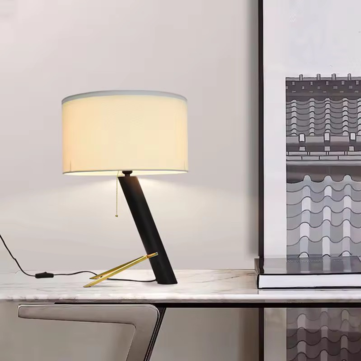 โคมไฟตั้งโต๊ะ สไตล์นอร์ดิก Nordic style table lamp Metal + Fabric LED E27x1 IP20