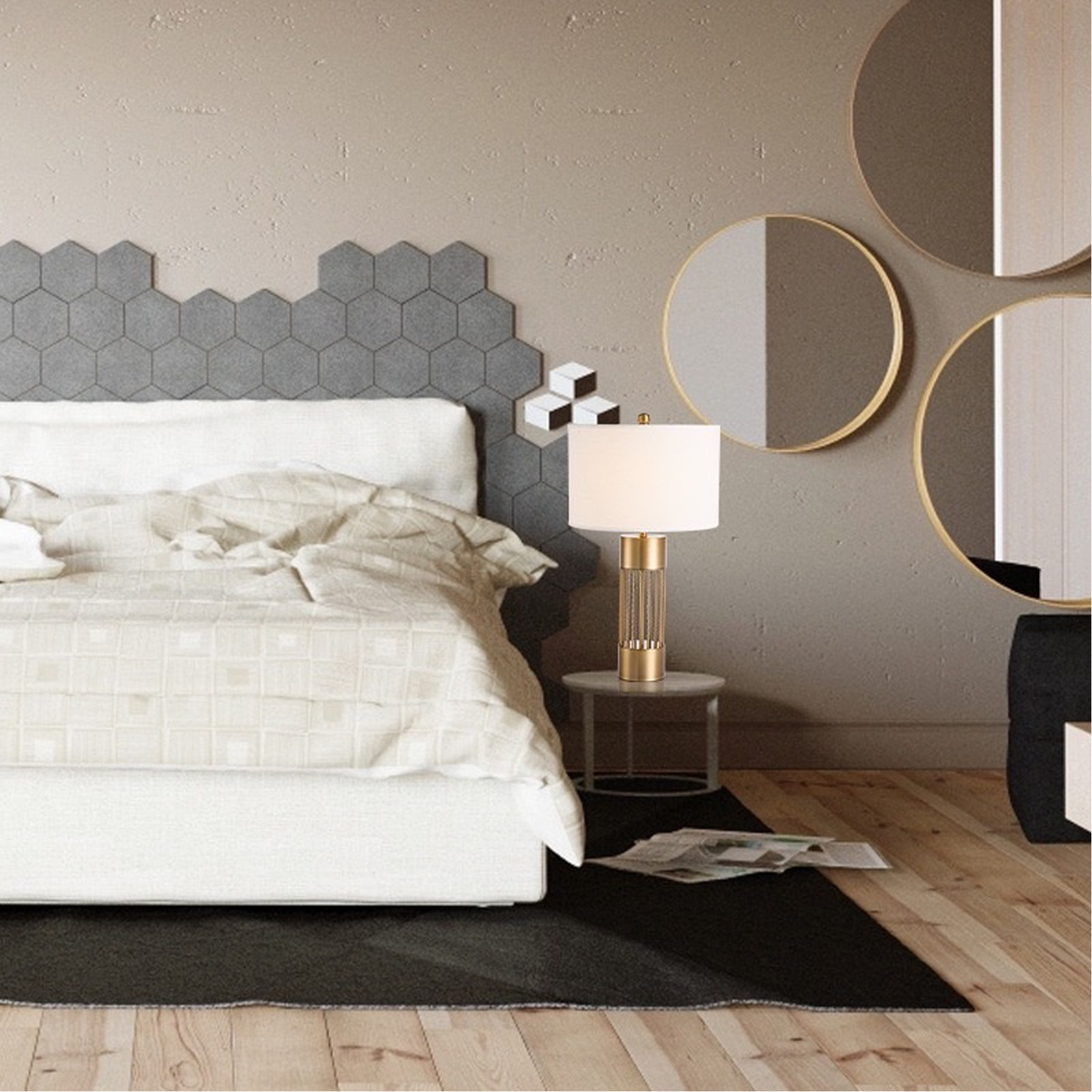 โคมไฟตั้งโต๊ะ สไตล์นอร์ดิก Nordic style table lamp + Hardware + Fabric LED E27x1 IP20