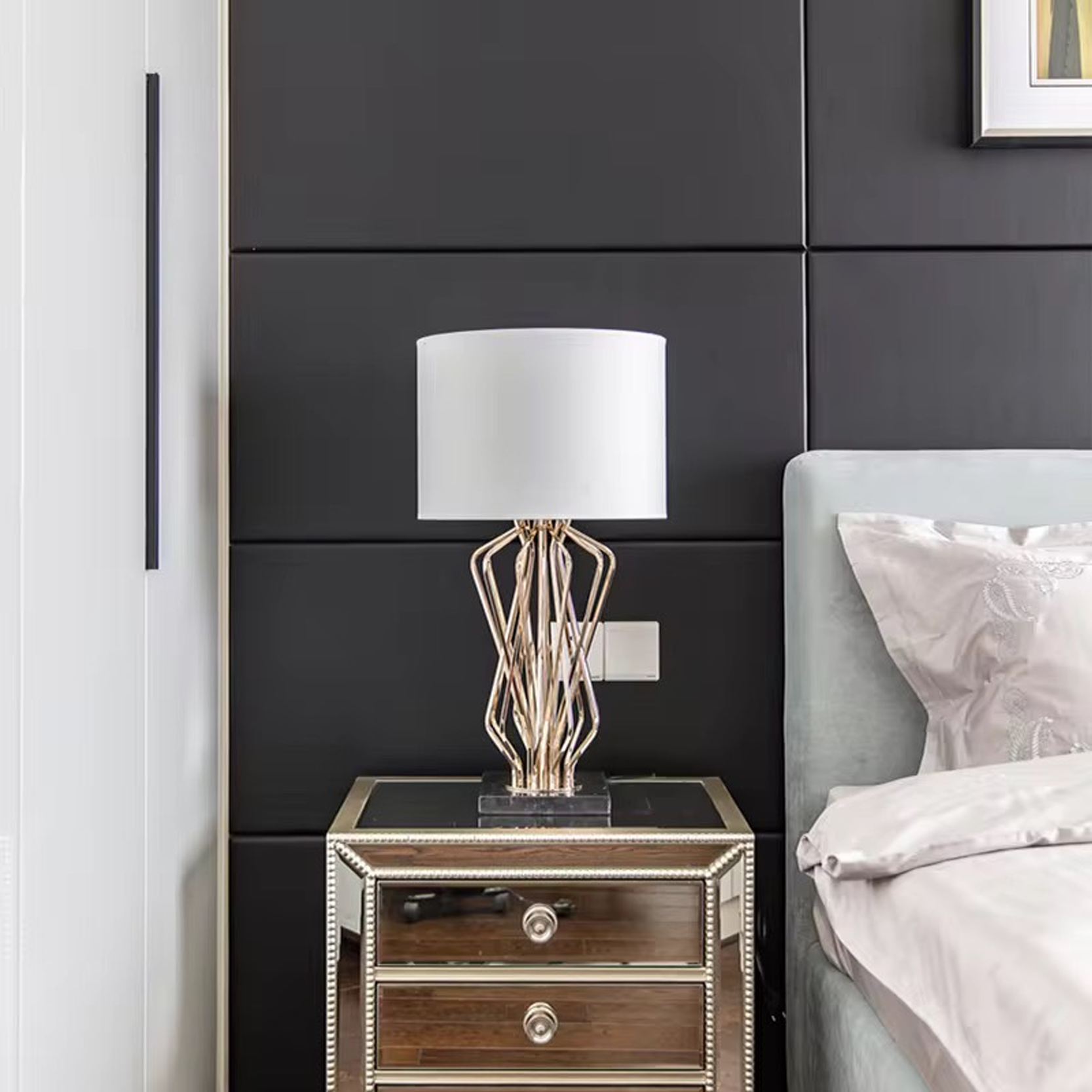 โคมไฟตั้งโต๊ะ สไตล์นอร์ดิก Nordic style table lamp Meta + Marble + Fabric LED E27x1 IP20