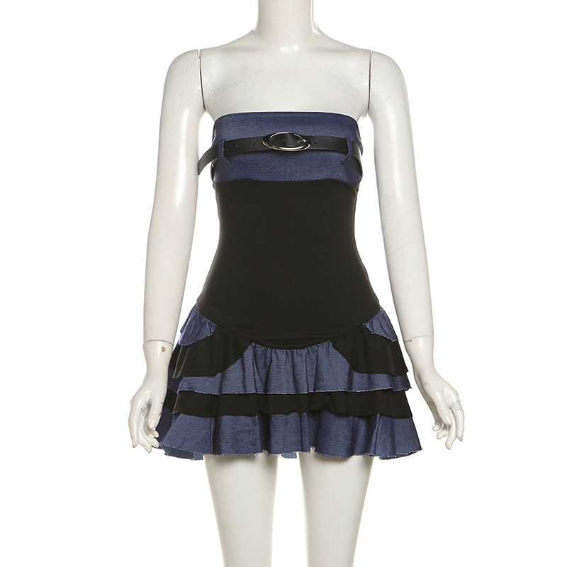 ชุดเดรส เกาะอก แถมเข็มขัด แต่งปลาย รหัส CN56458