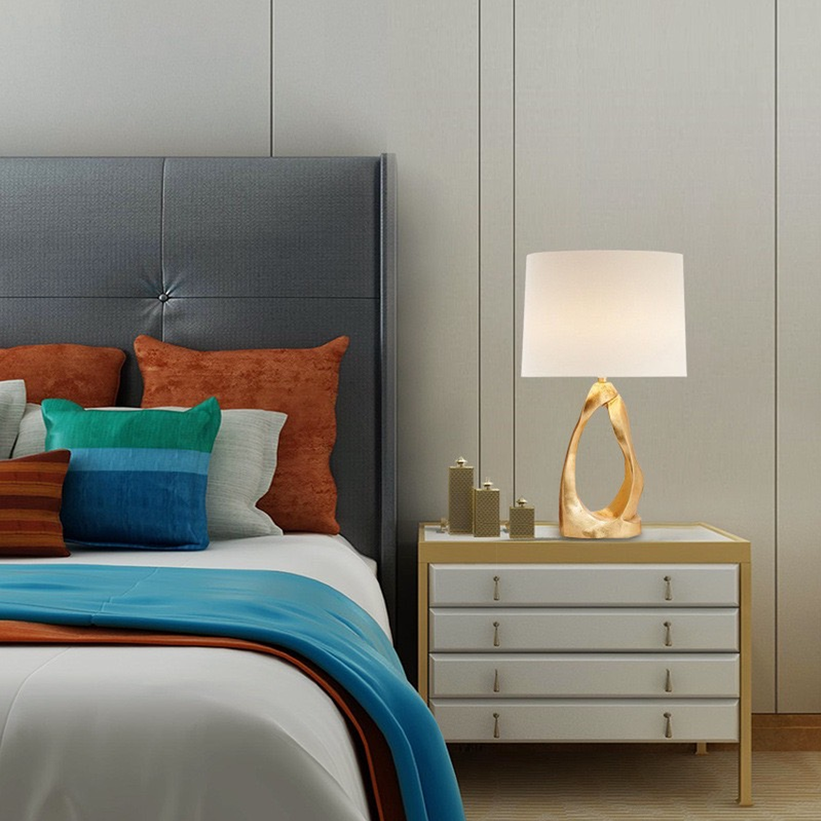 โคมไฟตั้งโต๊ะ สไตล์นอร์ดิก Nordic style table lamp Resin + Fabric LED E27x1 IP20