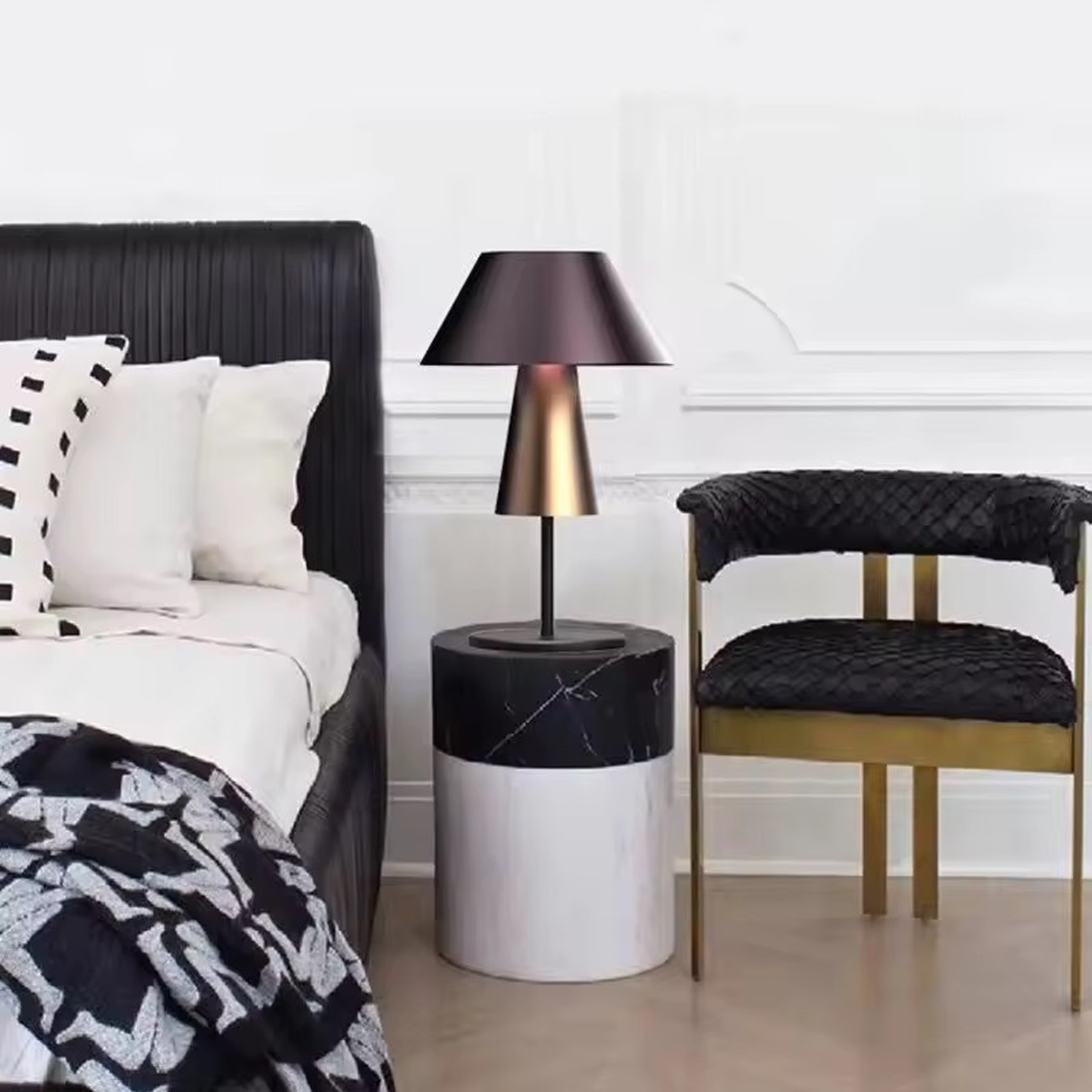 โคมไฟตั้งโต๊ะ สไตล์นอร์ดิก Nordic style table lamp Metal + Fabric LED E27x1 IP20