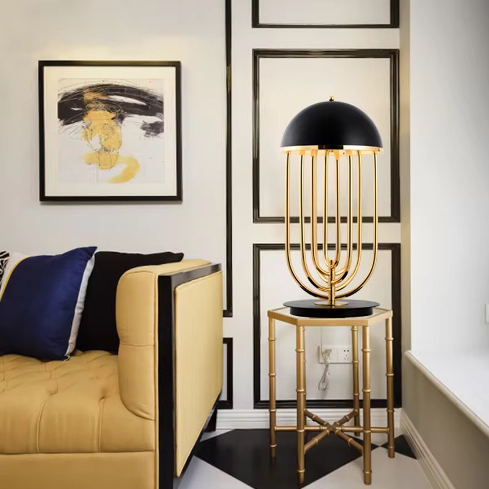 โคมไฟตั้งโต๊ะ สไตล์นอร์ดิก Nordic style table lamp Metal Black White + Gold LED G9x2 IP20