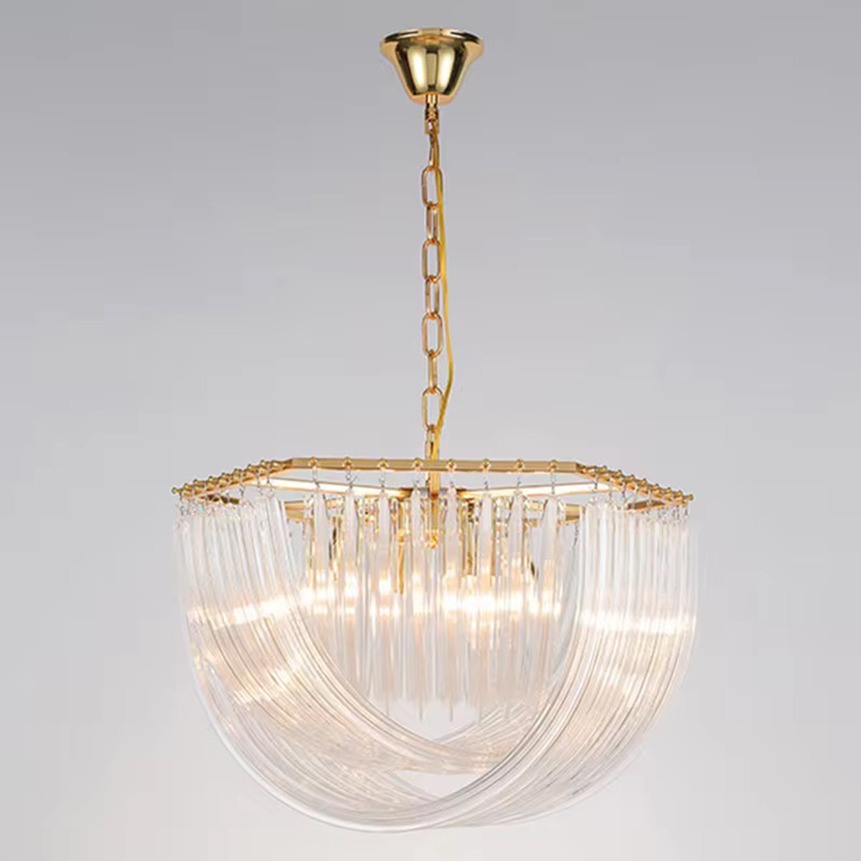 โคมไฟระย้าคริสตัล Chandelier crystal Metal Gold + Crystal Clear LED E14 IP20