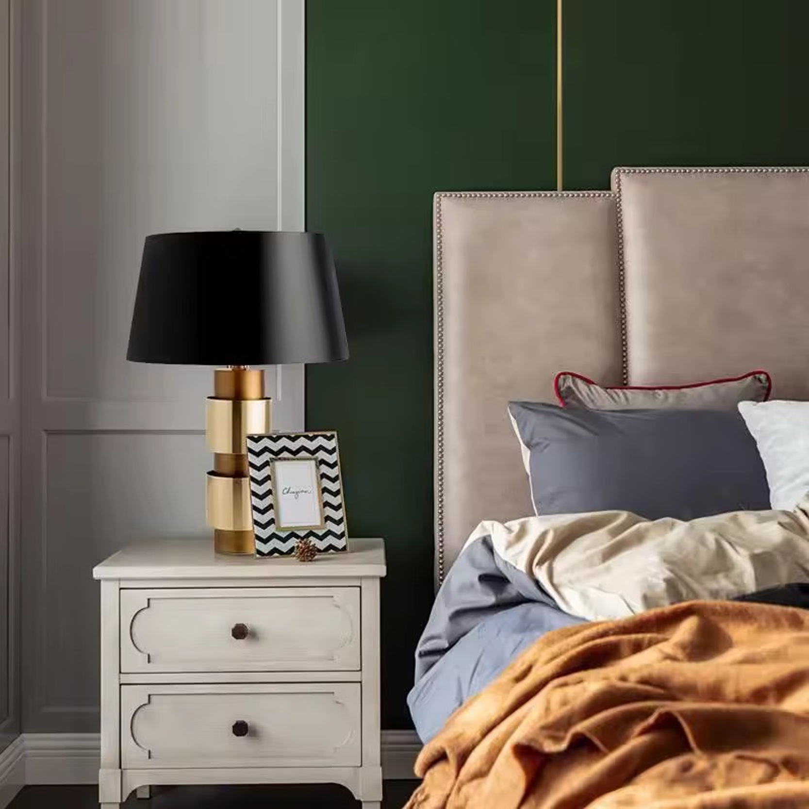 โคมไฟตั้งโต๊ะ สไตล์นอร์ดิก Nordic style table lamp Metal Gold+ Fabric Black LED E27x1 IP20