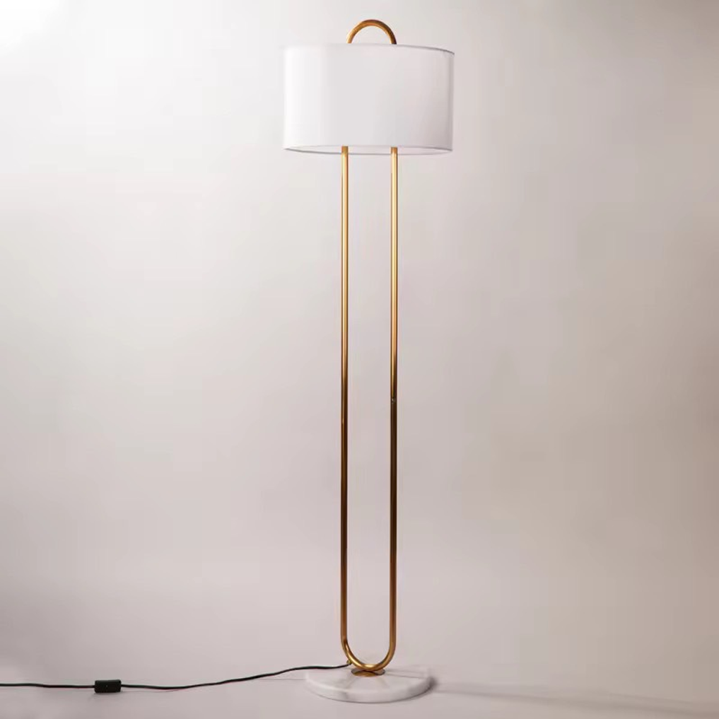 โคมไฟสไตล์โมเดิร์นคลาสสิก Modern Classic Floor Lamp Iron + Marble + Fabric Gold + White LED E27x1