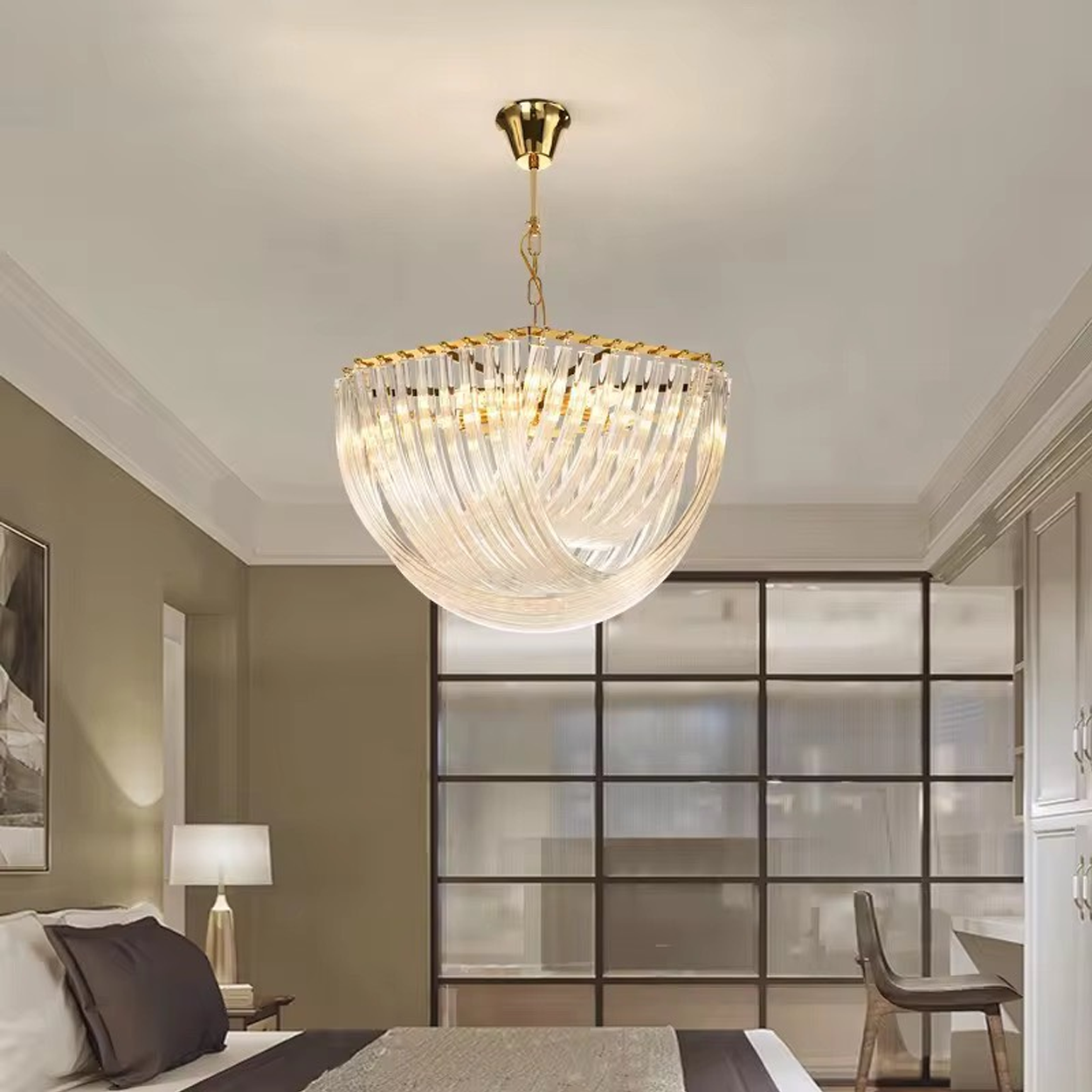 โคมไฟระย้าคริสตัล Chandelier crystal Metal Gold + Crystal Clear LED E14 IP20
