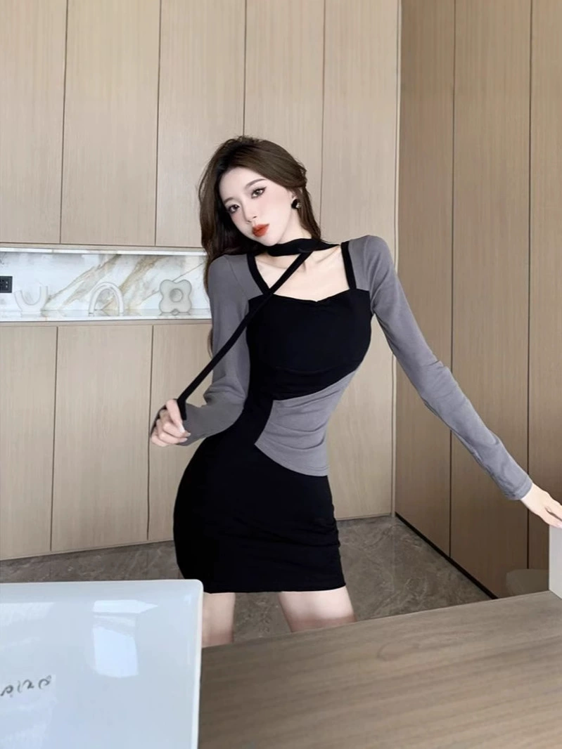 ชุดเดรสแขนยาว เดรสเข้ารูป รหัส CN3088