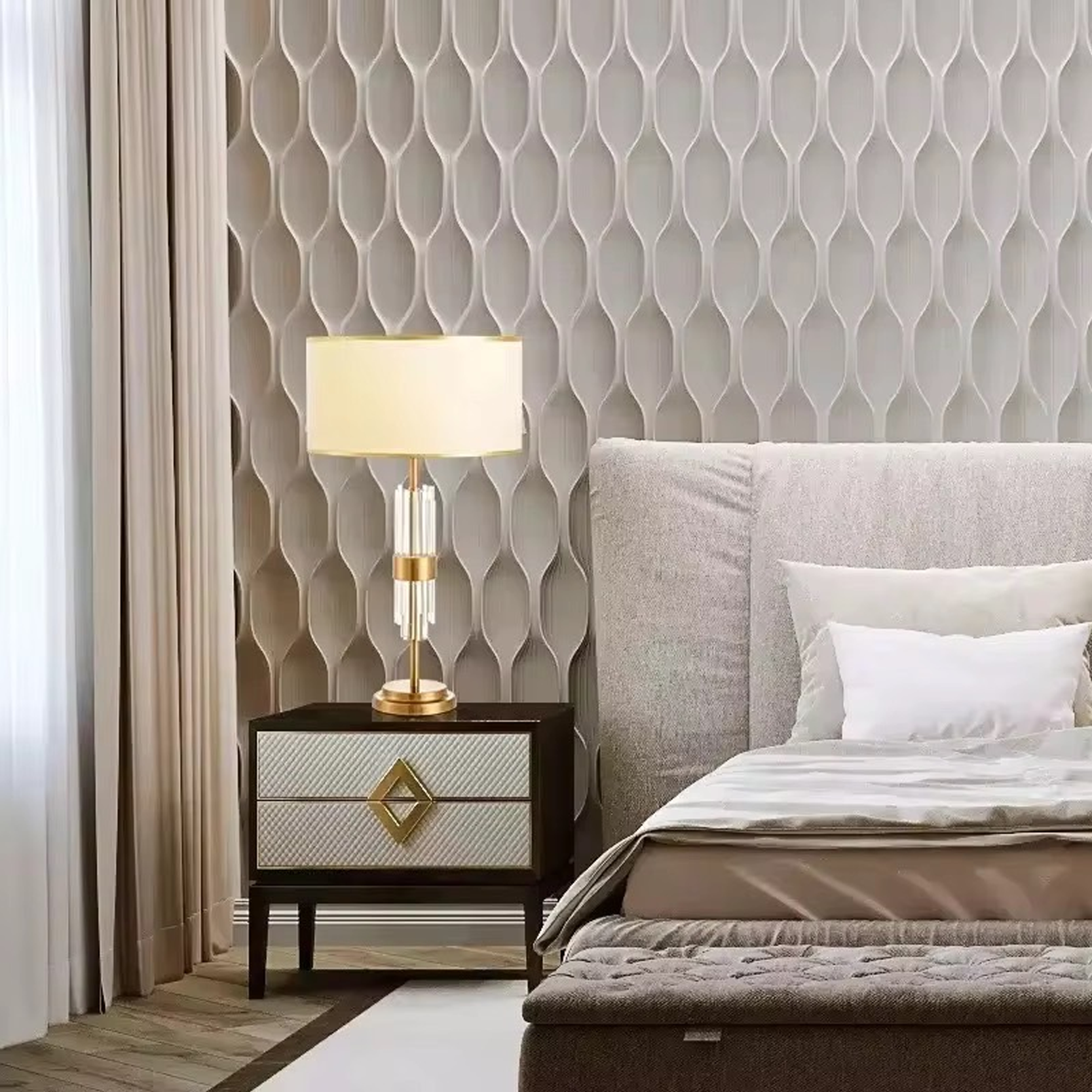 โคมไฟตั้งโต๊ะ สไตล์นอร์ดิก Nordic style table lamp Meta + Marble + Fabric LED E27x1 IP20