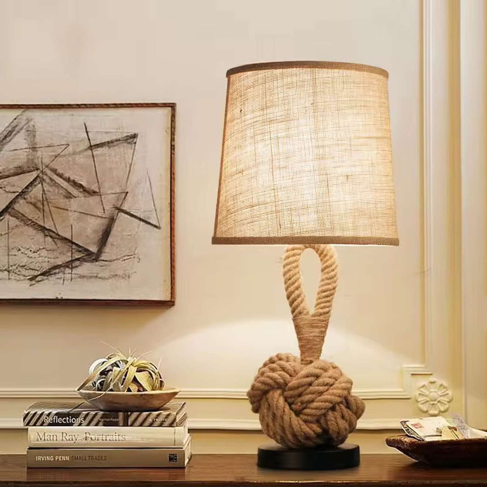 โคมไฟตั้งโต๊ะ Table lamp Vintage Metal + Hemp rope LED E27x1 IP20