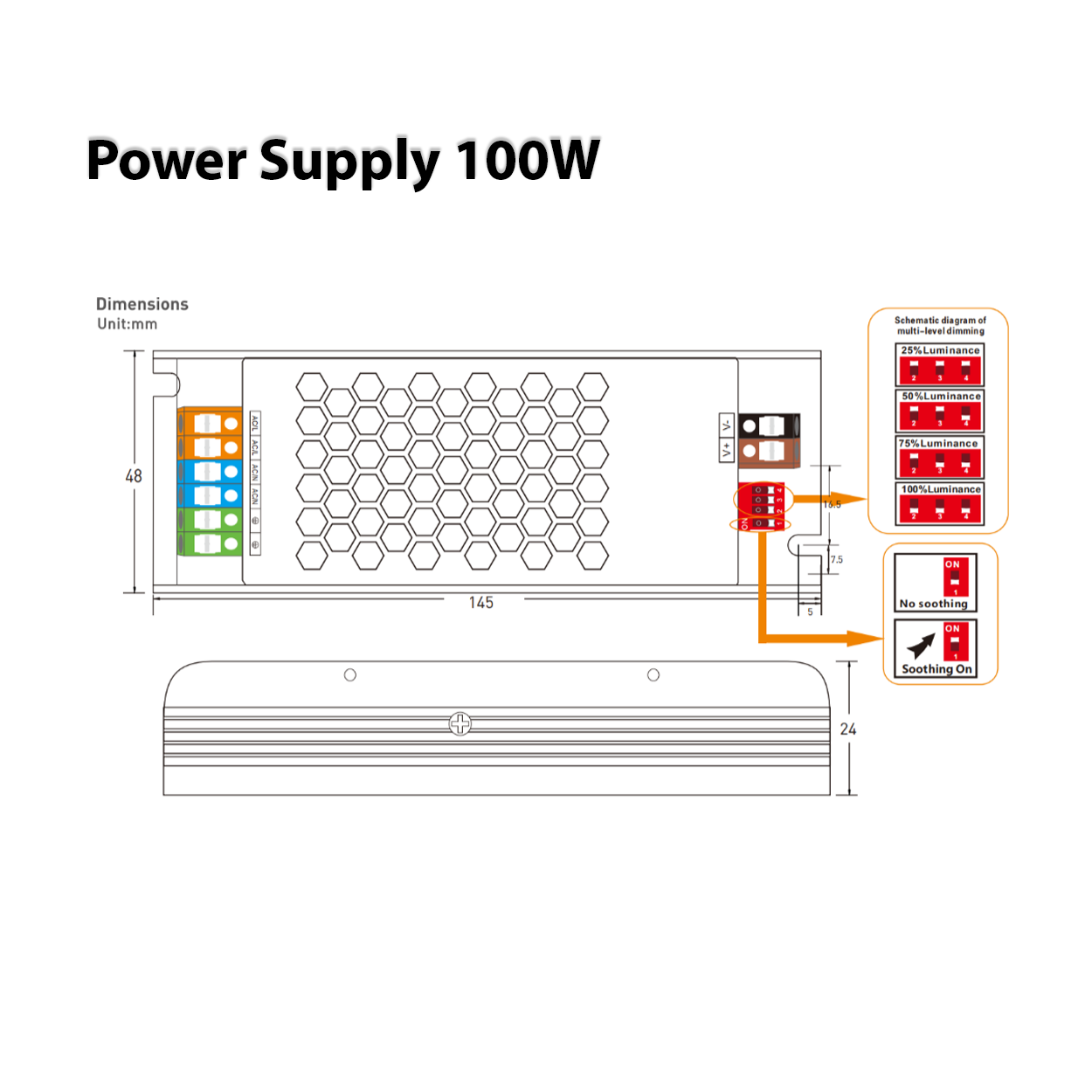 หม้อแปลงโคมไฟ C Series Switch LED power supply 24V IP20