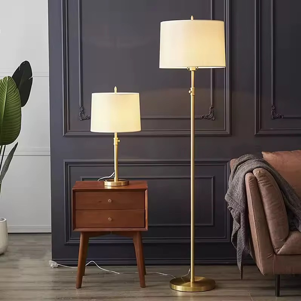 โคมไฟทรงกระบอกโมเดิร์น Modern Cylinder Floor Lamp Iron +Fabric Gold LED E27 x 1