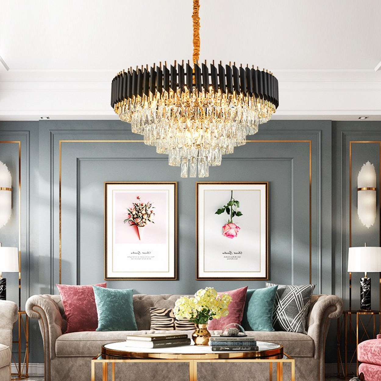 โคมไฟระย้าคริสตัล Chandelier crystal Metal + Crystal Gold LED E14x16 IP20