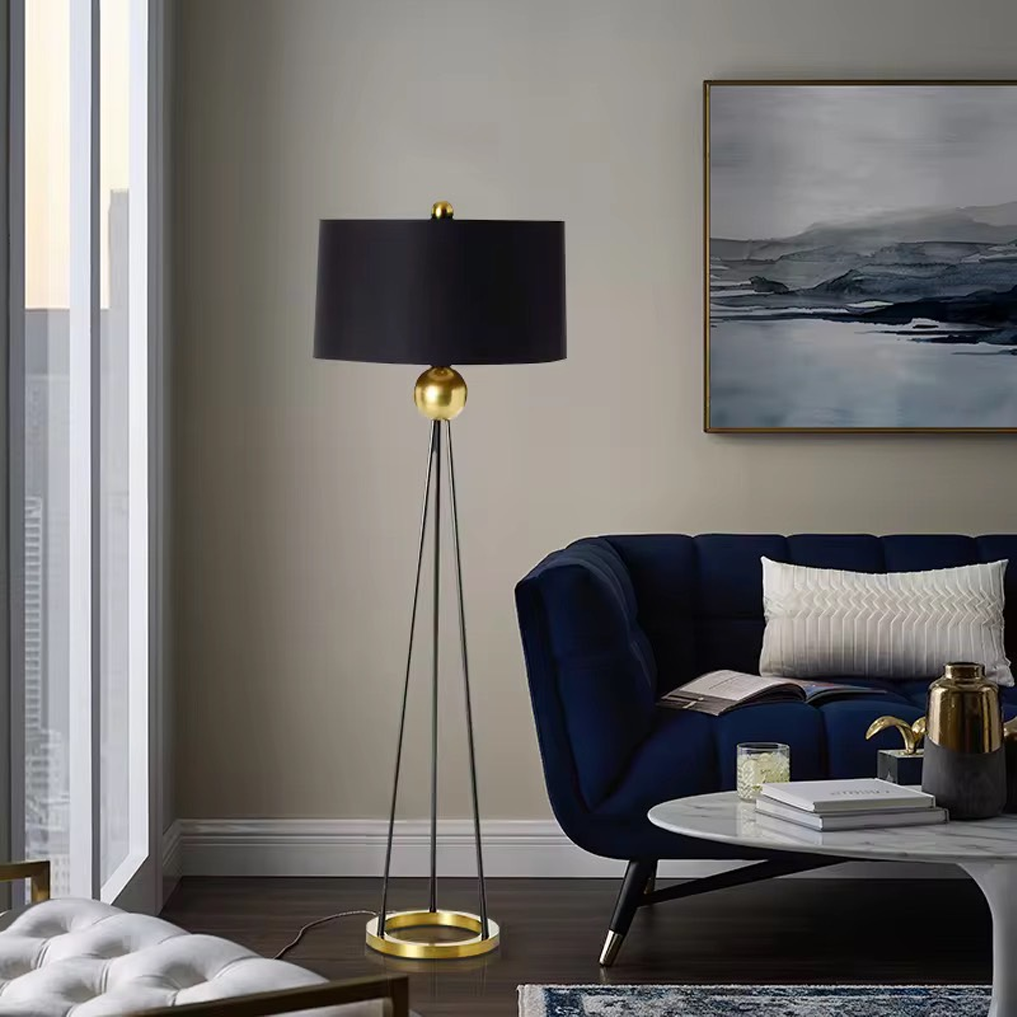 โคมไฟตั้งพื้นโมเดิร์น Modern Floor Lamp Iron+Fabric Gold Black E27x1