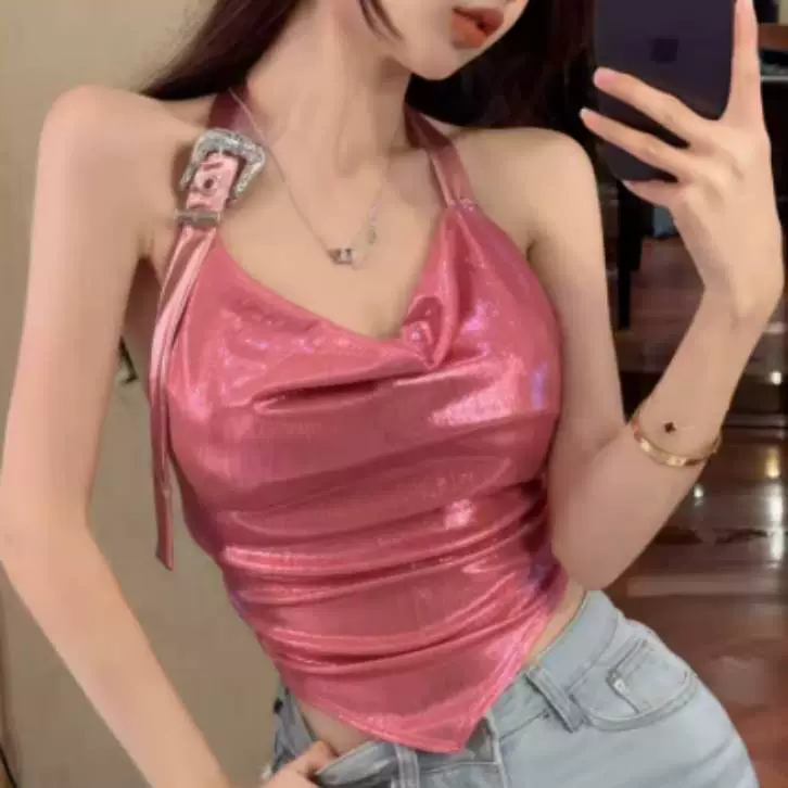 เสื้อครอป ผ้าเงาเมทัลลิค รหัส CN2462