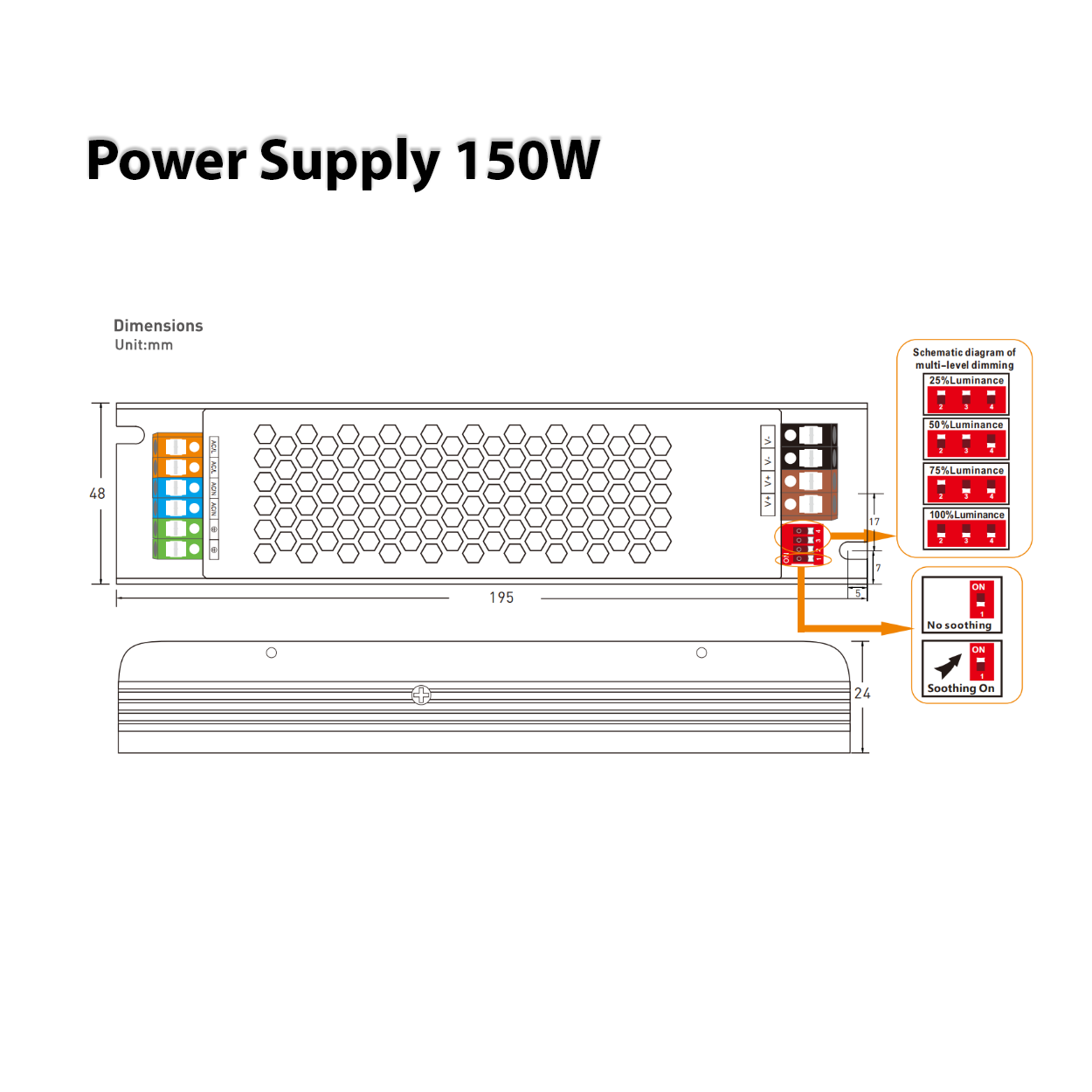 หม้อแปลงโคมไฟ C Series Switch LED power supply 24V IP20