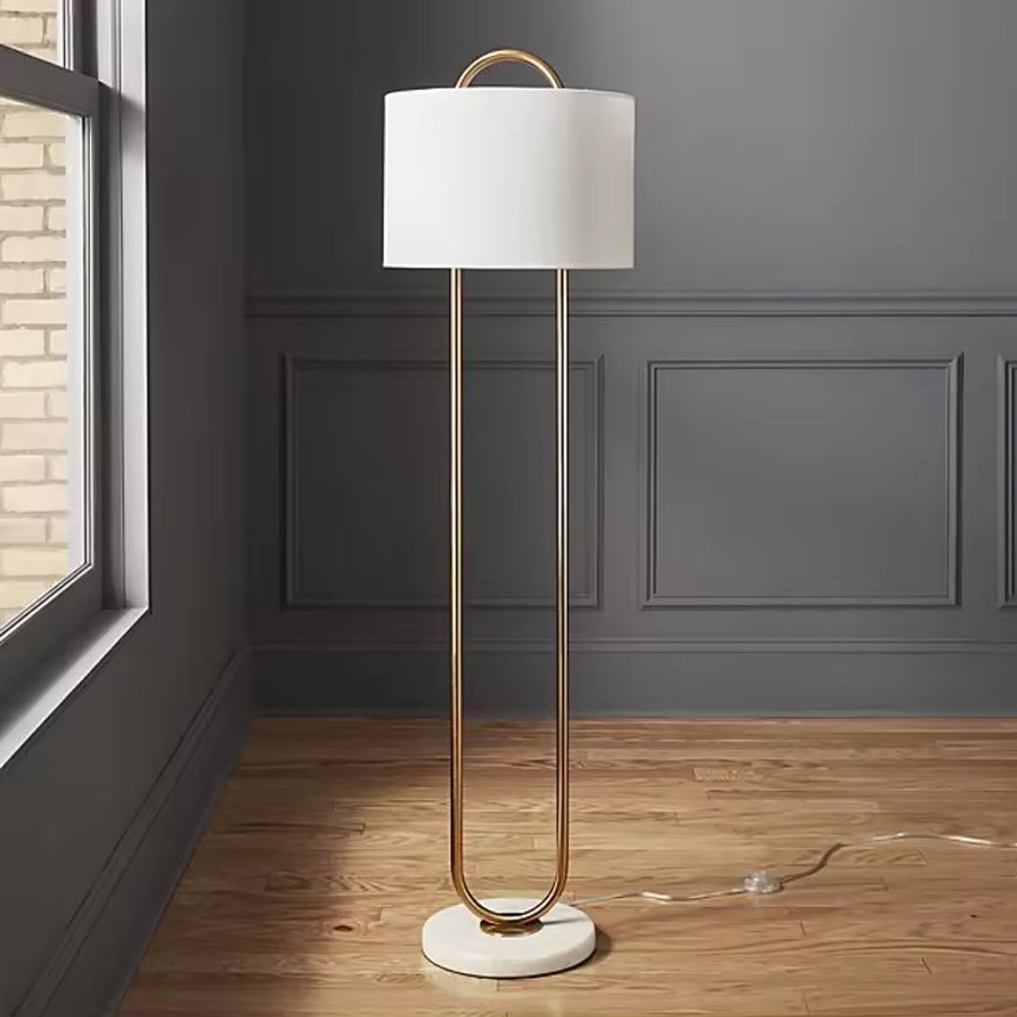 โคมไฟสไตล์โมเดิร์นคลาสสิก Modern Classic Floor Lamp Iron + Marble + Fabric Gold + White LED E27x1