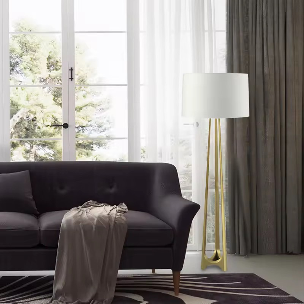 โคมไฟตั้งพื้นหรูหรา โมเดิร์น Modern Luxury Floor Lamp Iron +Fabric Gold + White LED E27x1