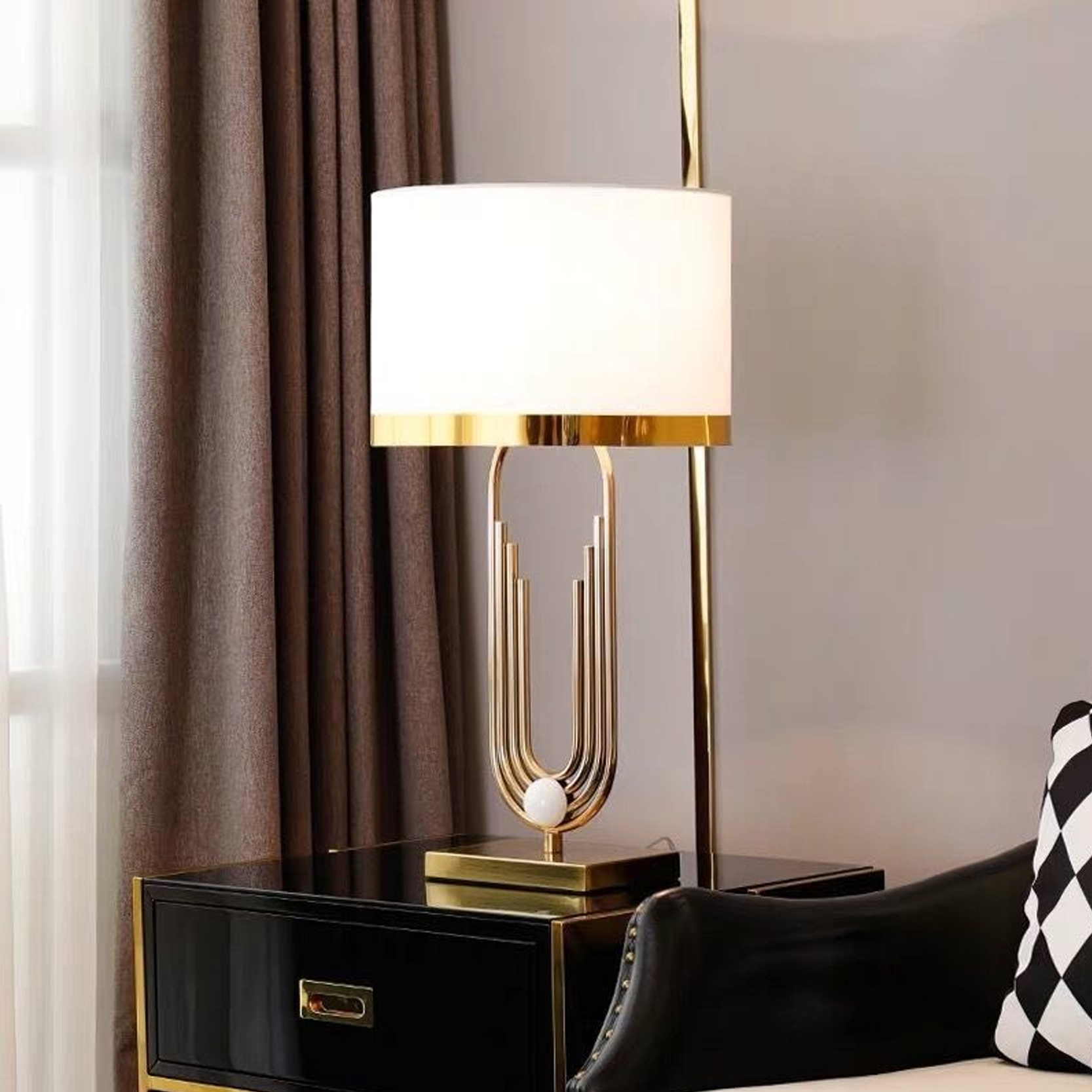 โคมไฟตั้งโต๊ะ สไตล์นอร์ดิก Nordic style table lamp + Hardware + Fabric LED E27x1 IP20