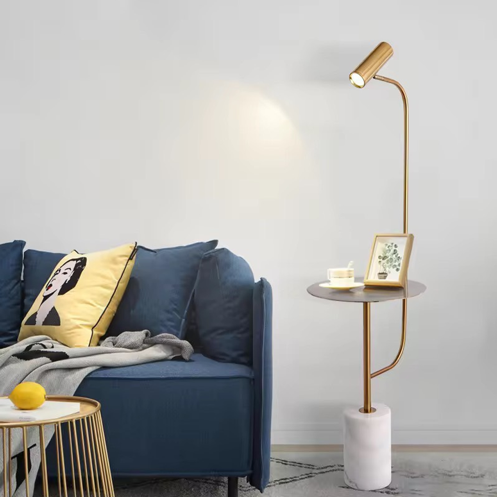 โคมไฟตั้งพื้นพร้อมโต๊ะ Floor Lamp with Table Marble + Iron White + Gold LED Included
